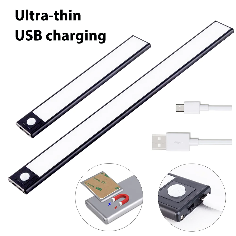

Ultra-thin USB LED Cabinet Lighting Dimmable 3-Mode Pir Motion Sensor Led Rechargeable Aluminum Kitchen Cabinet Lighting
