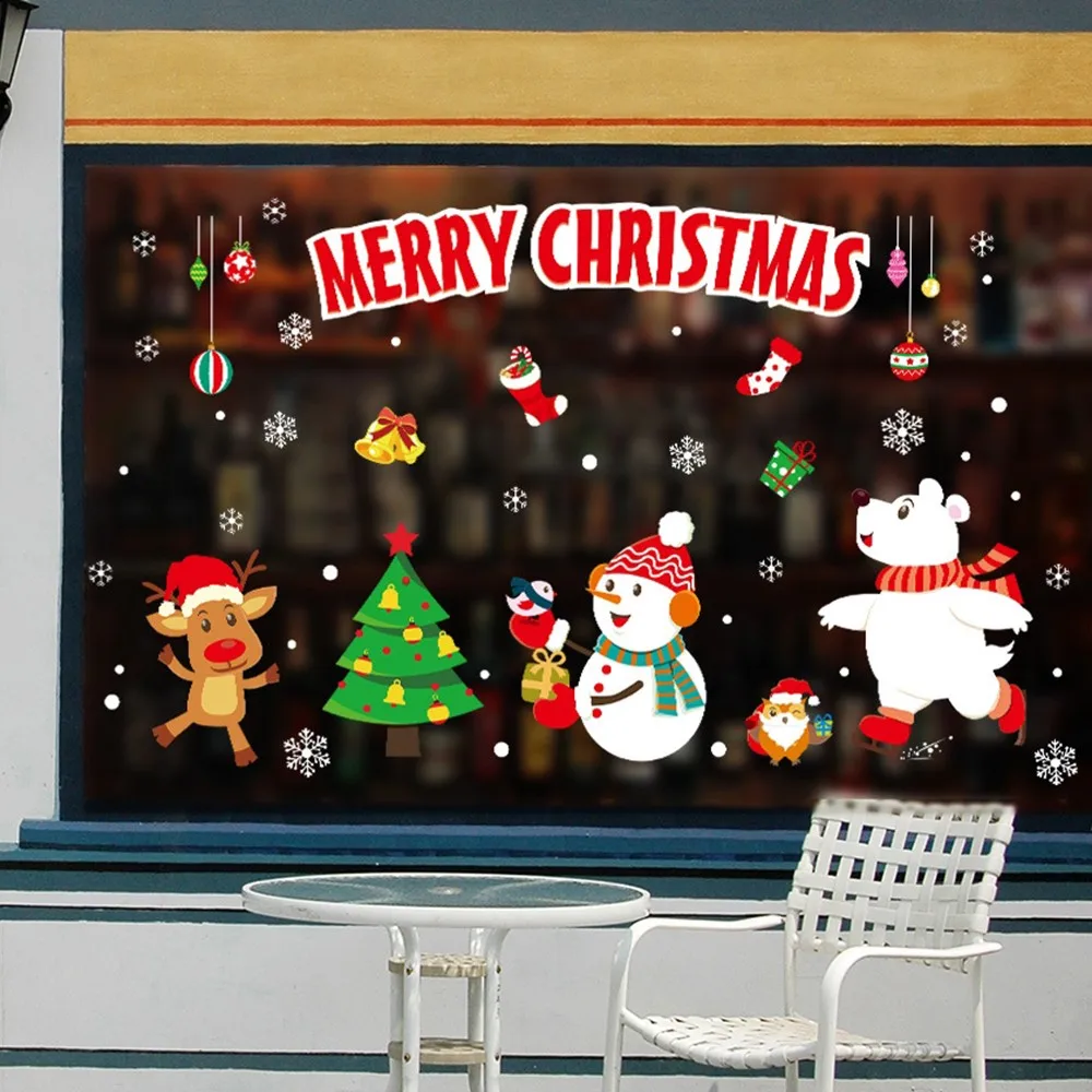 Санта Клаус украшения окна витрины наклейки для стеклянных дверей самоклеющиеся