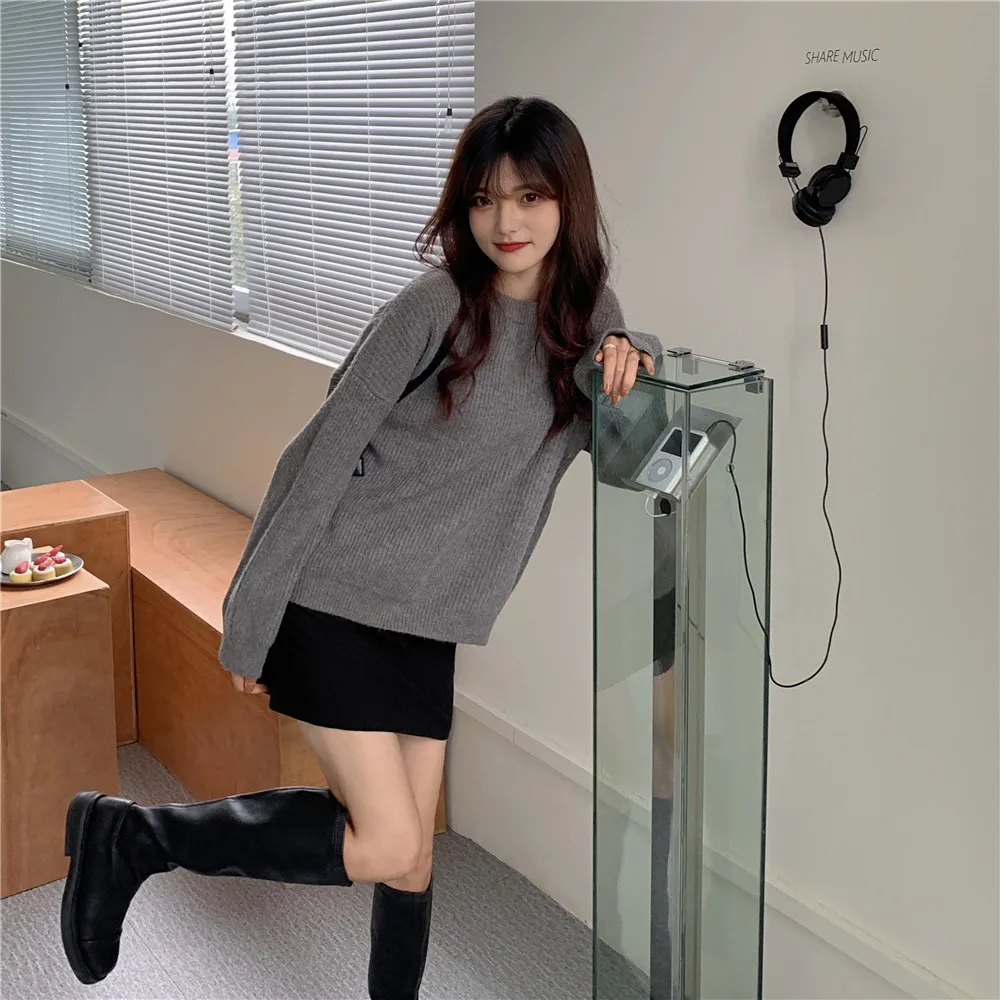 

2021 New Ladies Sweater Spring Gentle Solid Color Women'S Pullover Retro Round Neck Plus Size Cashmere Sweater Women