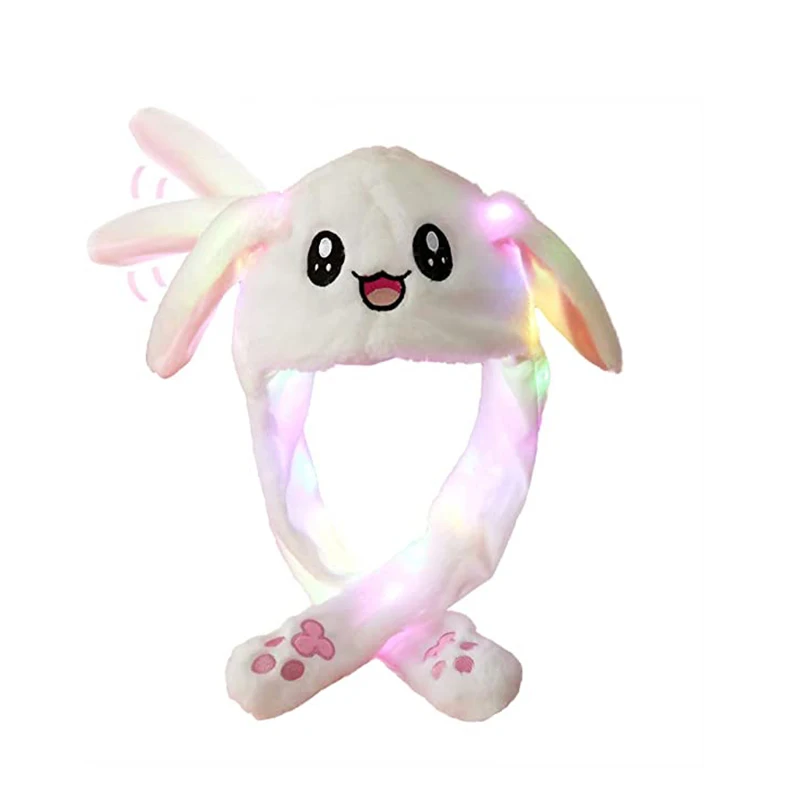 

Kids Glowing Bunny Ear Moving Hat Jumping up Rabbit Plush Flash Cartoon Children Adult Gift light up Airbag Luminous Hat Toys