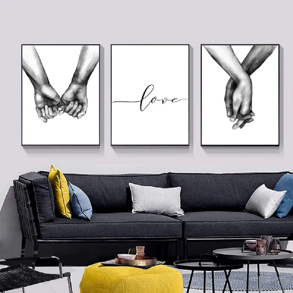 

Wall Art Minimalist Painting Black and White Canvas Line Art Poster Love Hand In Hand Paintings Picture Mural for Living Room