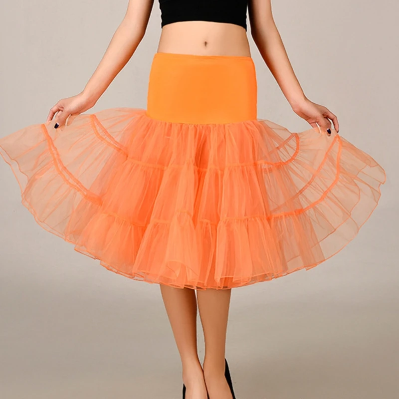 

Women 50s Vintage Tulle Flared Petticoat Solid Color Half Slip Tutu Underskirt