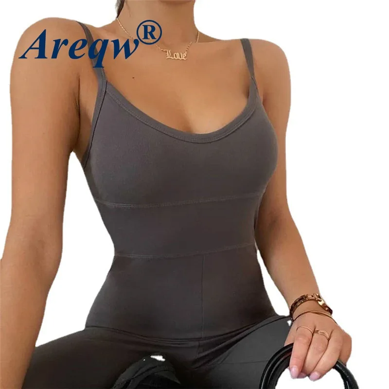 

2021 Summer Women's New Style Sleeveless Tight-fitting Hip-lifting Solid Color Sleeveless Sling Sports Casual Jumpsuit