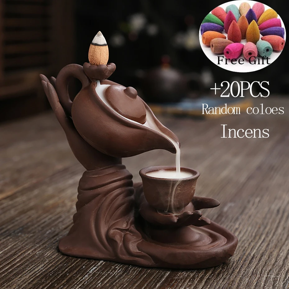 

Ceremony Backflow Incense Burner New Peculiar Creative Home Decorations Zen Meditation Buddha Hand Lotus Tea Candle Holders