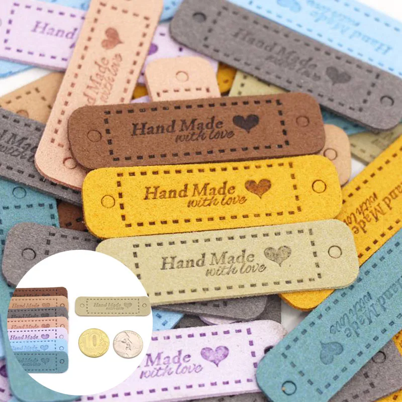 

Sewing Tags Love Labels Tags DIY Clothes Hats Bags PU Leather Hand Made 20Pcs