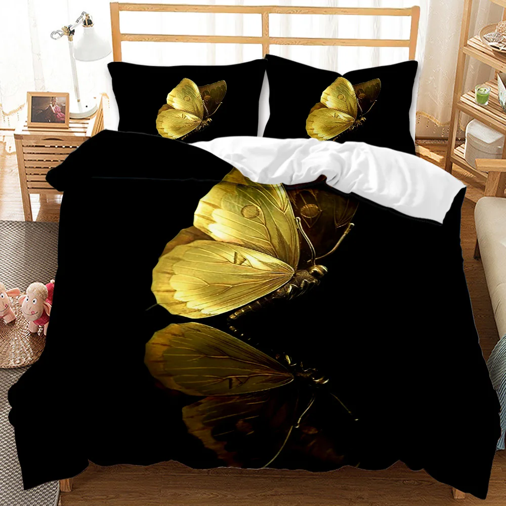 Golden Butterfly Luxury Duvet Cover Animals Black Bed Set Kids Quilt Animal Bedding 2/3 Piece for Girl No Sheet | Дом и сад