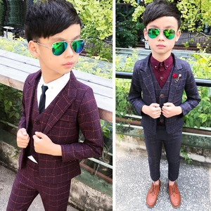 Строгая Одежда для мальчиков из 3 предметов, блейзер, жилет, брюки, детские костюмы на свадьбу, смокинги, элегантные комплекты одежды для мальчиков, карнававечерние костюм