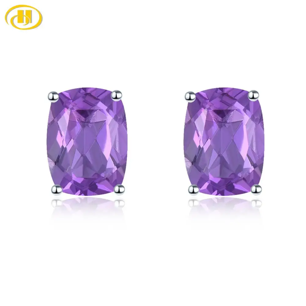 Серьги гвоздики женские из серебра 925 пробы с фиолетовым аметистом