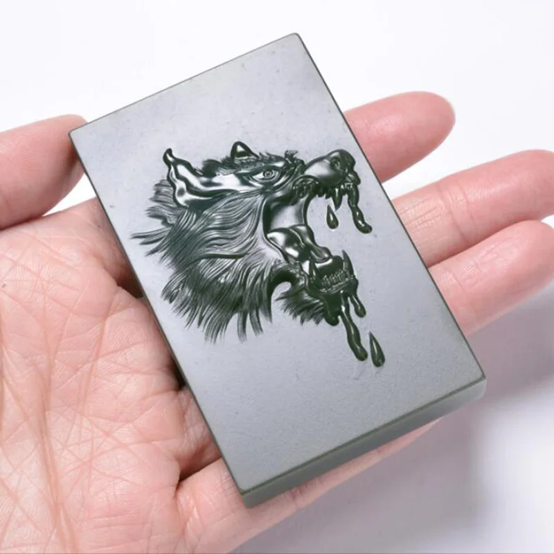 (Hetian) нефрита цин ю Wolfhead нефритовый кулон ювелирные изделия Lucky изгнание злых