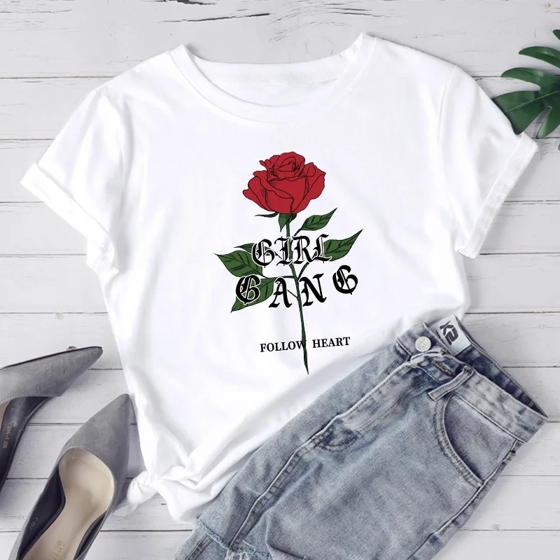 Женская футболка с буквенным и розовым принтом Харадзюку 20 новых летних