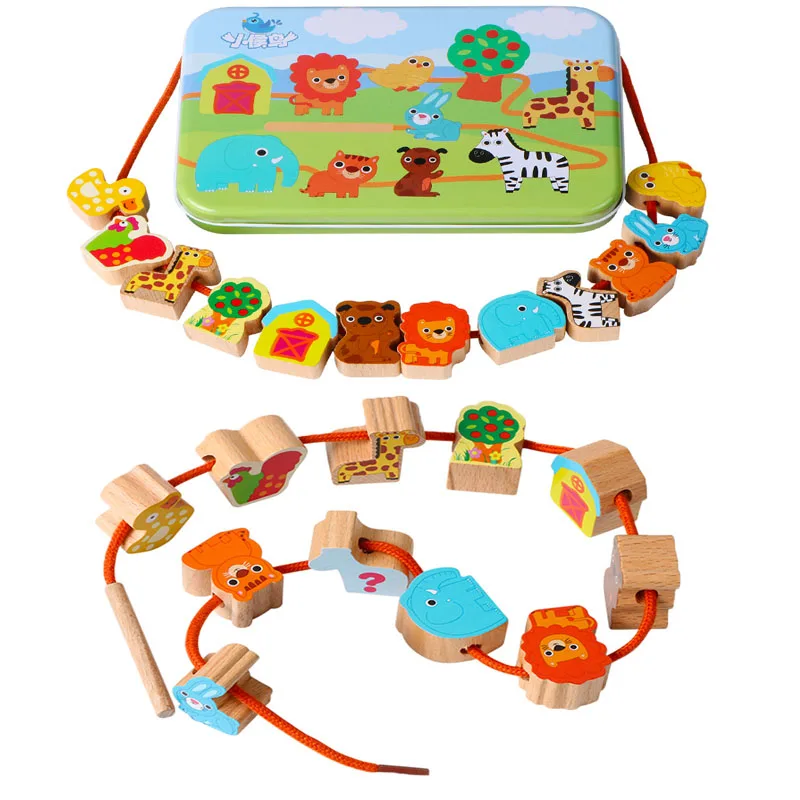 Деревянные бусины-игрушки 12 шт. Мультяшные животные фрукты дорожное движение