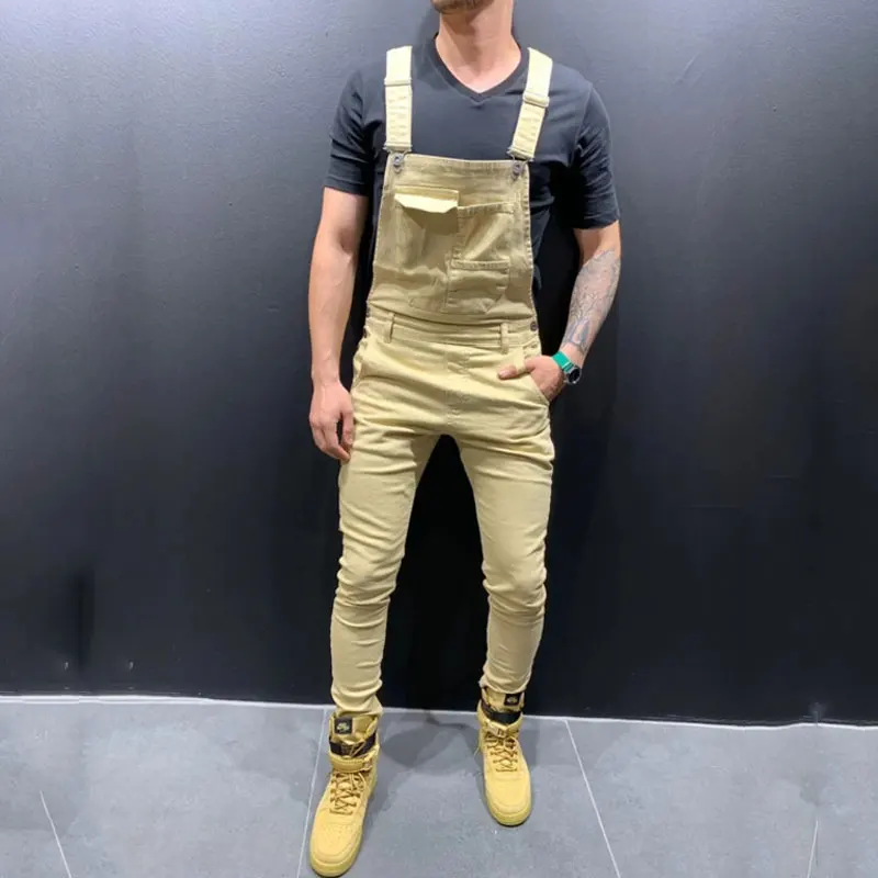 Комбинезон Idopy мужской джинсовый эластичный комбинезон в уличном стиле подтяжки