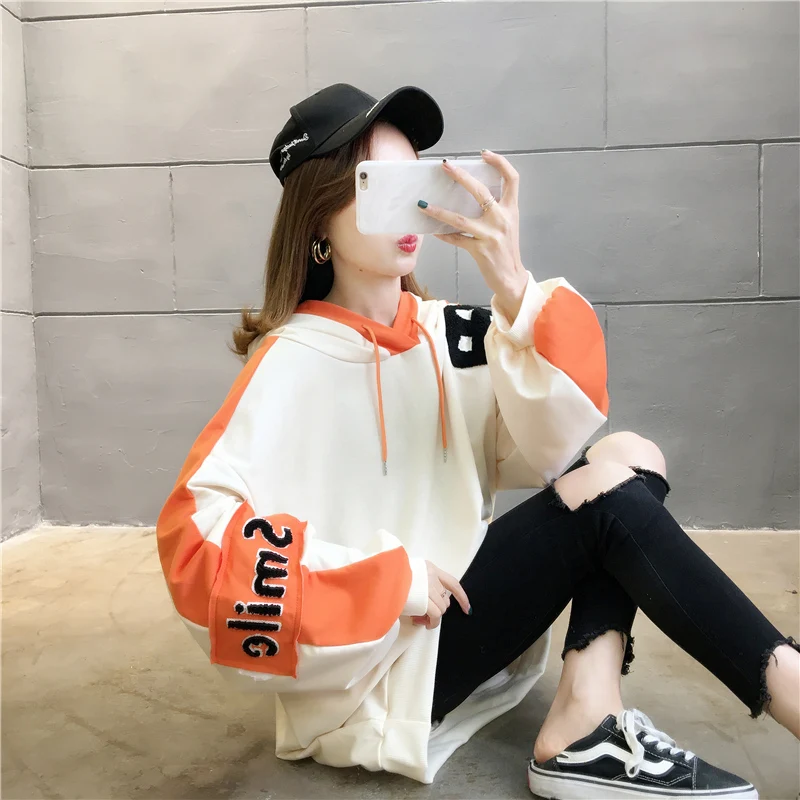 Куртка женская с капюшоном Свободный свитшот длинным рукавом и карманами