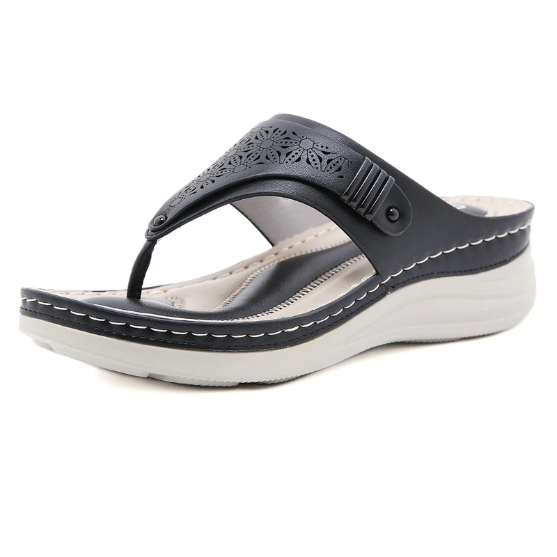 

Summer New 2021 Round Toe Fashion Flip Flops Hollow Sandals Casual Large Size Women's Ladies Clip Toe Wedges Shoes Female Beach