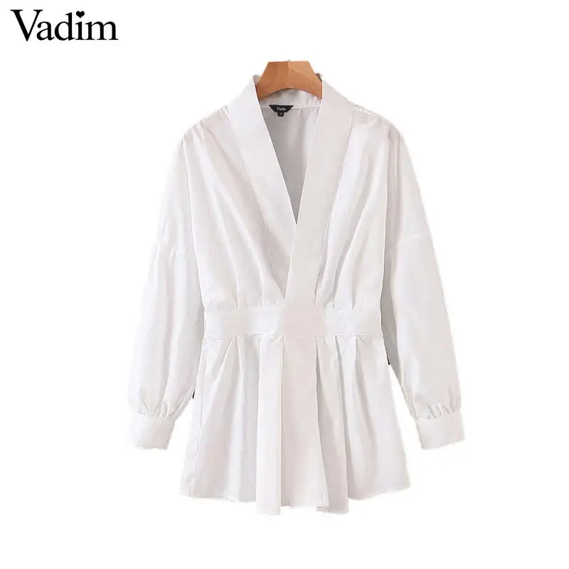 Vadim Женская шикарная негабаритная белая блузка с v образным вырезом сзади