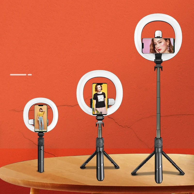

Mini Bluetooth Selfie Stick Tripod With Dual LED Fill Light Ring for Live Broadcast Selfie Shutter Tik Tok User
