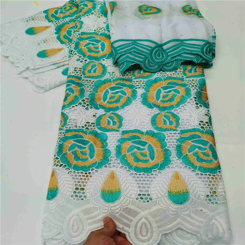 

5+2Yards African Swiss Voile Lace Fabric embroidery lace trim high quality african cotton lace fabric for wedding dres HL135-422