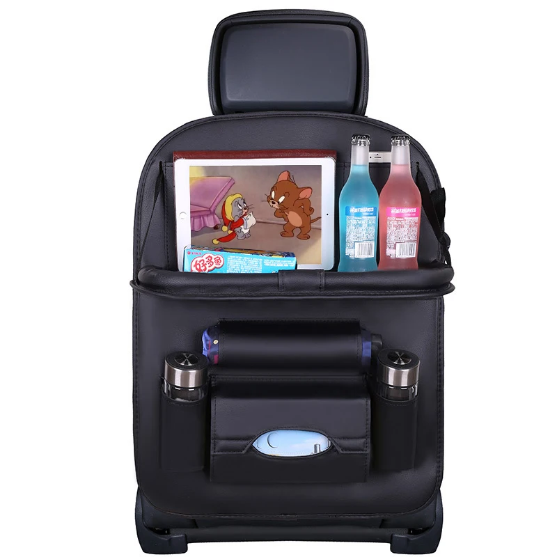 PU Car Seat Protector Backseat Organizer with Tablet Holder and Foldable Tray Durable Quality Travel Accessories Organizer
