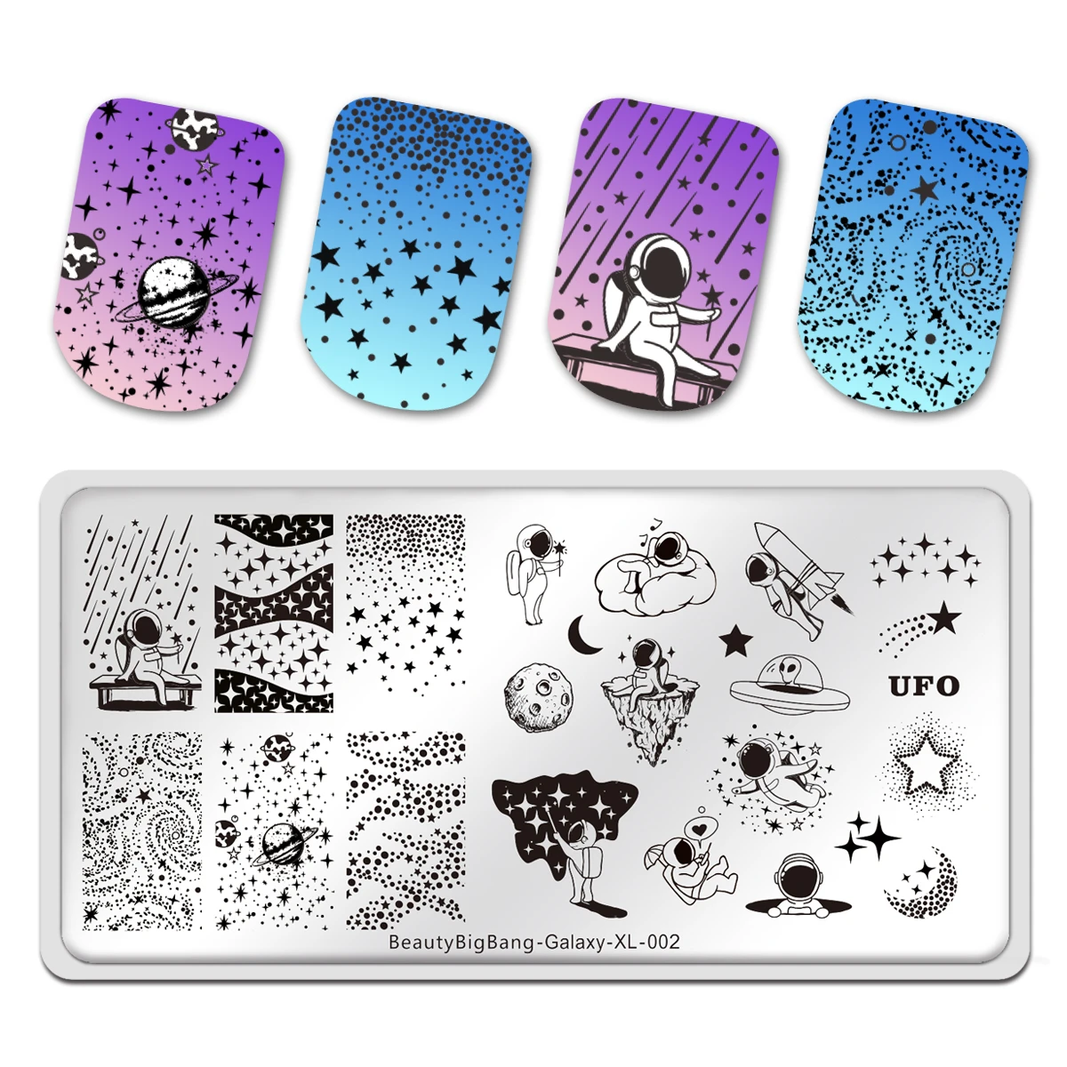 

Трафарет BigBang из нержавеющей стали для дизайна ногтей, штамповочные пластины, звезды, небо, Вселенная, астронавт, трафарет для ногтей, Galaxy 002