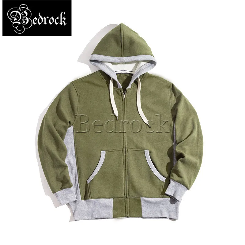 

retro college Japanese style stitching zipper hooded army green letters cotton cardigan jacket men
