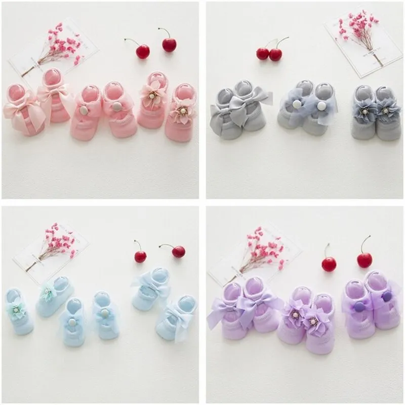 

Cute Floral Solid Lace Bowknot Infant Baby Mesh Socks Cotton Girls Ankle Boat Socks Spring Kids Infant Toddler Socks Sokken 0-2Y