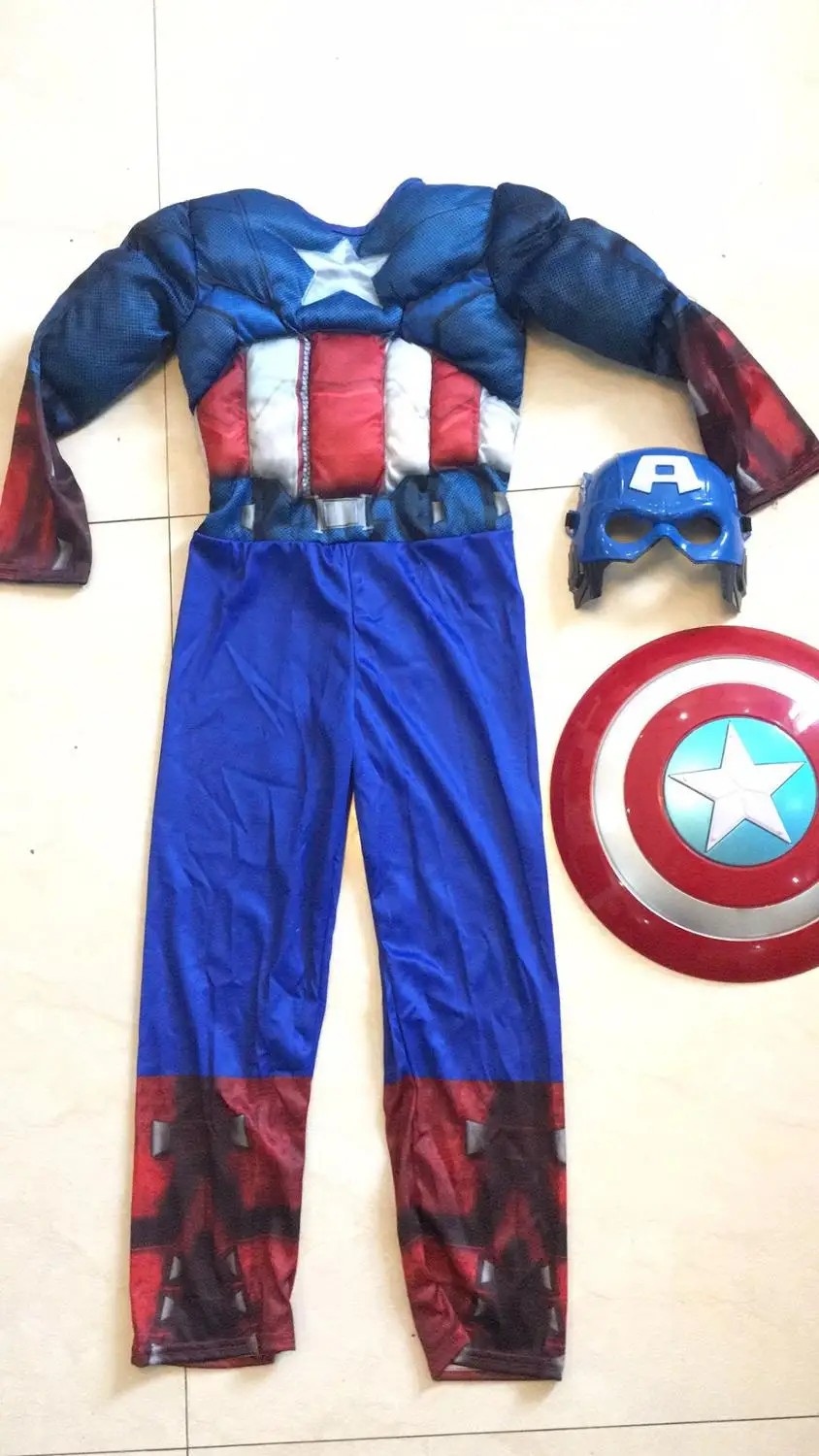 Дети Мстители Капитан Америка костюм с мышцами disfraces Хэллоуин супергерой обувь