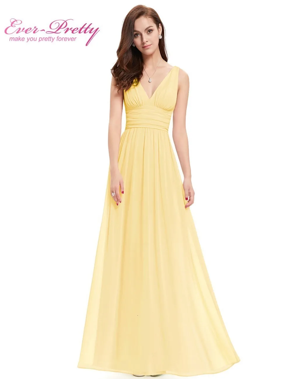 Vestido Fiesta Mujer Ever Pretty, длинное шифоновое свадебное платье трапециевидной формы с v-образным вырезом, элегантные королевские синие платья подружек невесты