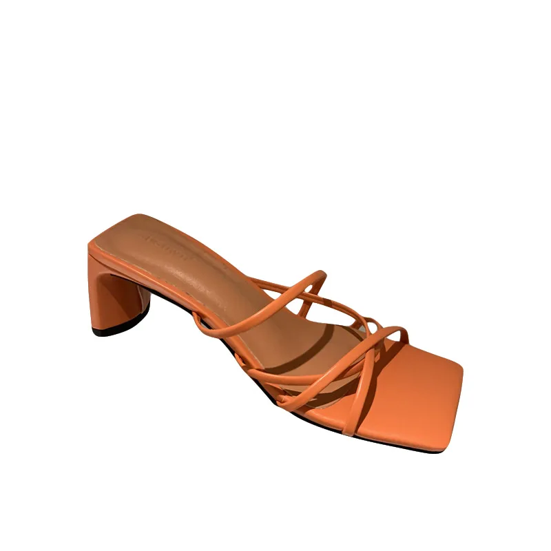 

Candy Colors Shoes Woman's Slippers Low Square heel Heeled Mules Slides 2021 Block High Soft Summer Basic Rubber Rome Scandals F