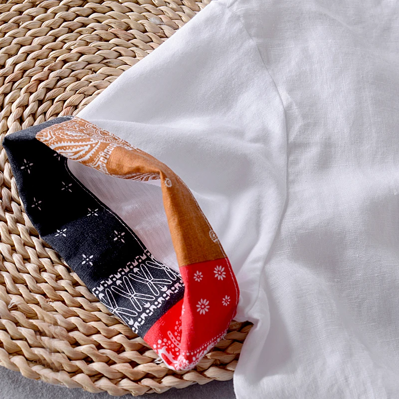 Футболка мужская с круглым вырезом льняная и хлопковая строчка брендовая белая