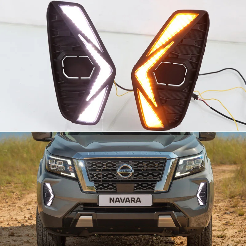 

LED Daytime Running Light For Nissan Navara 2020 2021 2022 Dynamic Daylight Car DRL Dynamic Turn Signal Headlights Auto Foglamps
