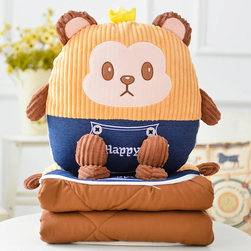 

1pc Cartoon animal husky corduroy cushion with 1*1.5m foldable quilt cute elephant shape toys skin-friendly kids pillows