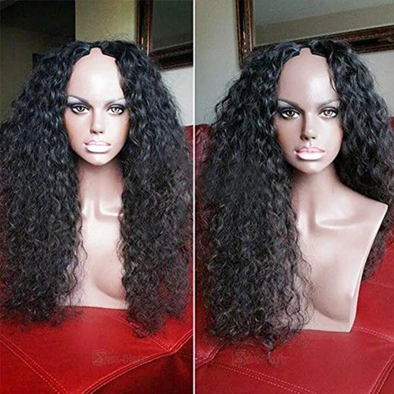 Satin Al Kinky Kıvırcık Insan Saçı U Parçası Peruk Moğol Remy Insan Saçı U Parçası Peruk Uzun Kıvırcık 180% Yoğunluk 1.5x4 U Bölüm Boyutu