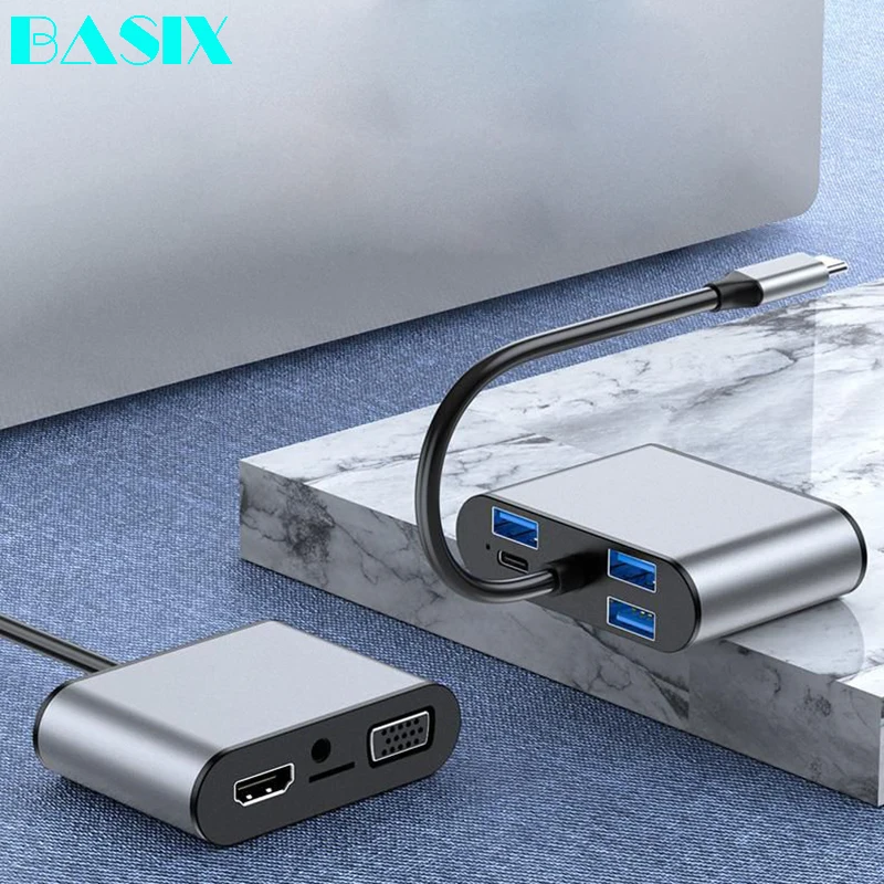 Док станция Basix USB C с переходником 3 0 HDMI Vga док Thunderbolt разъемом usb type PD TF 5 мм для