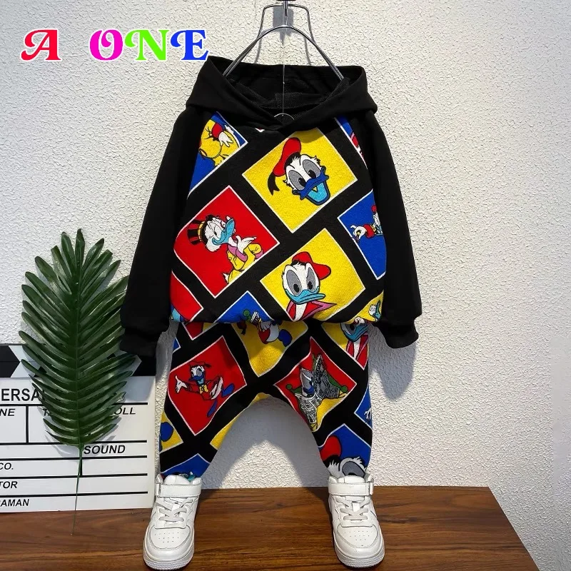 

Spring autumn boys fashion Sports sweater set clothes kids clothing baby outfits hoodies + pants 2 pcs set Cartoon duck 2T -10T
