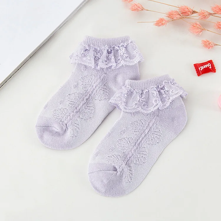 purple Новые весенне-Летние Короткие Носки ярких цветов в стиле ретро с кружевными оборками Детские носки принцессы для маленьких девочек Розничная, одна пара для детей - Цвет: purple