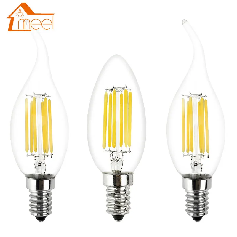 

Dimmable LED Filament Candle Light Bulb E14 220V 240V 2W 4W 6W C35/C35L Vintage Edison Bulb for Chandelier Cold/Warm White