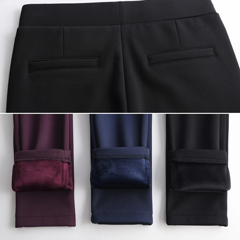 Деловые повседневные узкие брюки женские зимние теплые обтягивающие больших