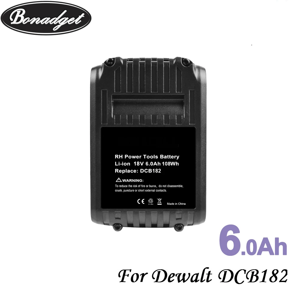 

Bonadget 6000mAh 18V For Dewalt Power Tool Battery For DCB180 DCB181 DCB182 DCB201 DCB201-2 DCB200 DCB200-2 DCB204-2S Special