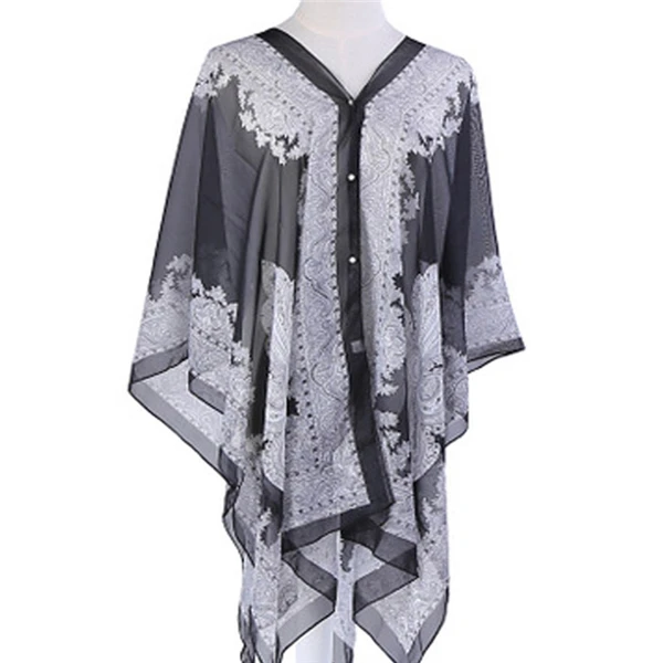 Летние шифоновые шарфы пуговицы с имитацией жемчуга одежда защитой от солнца для