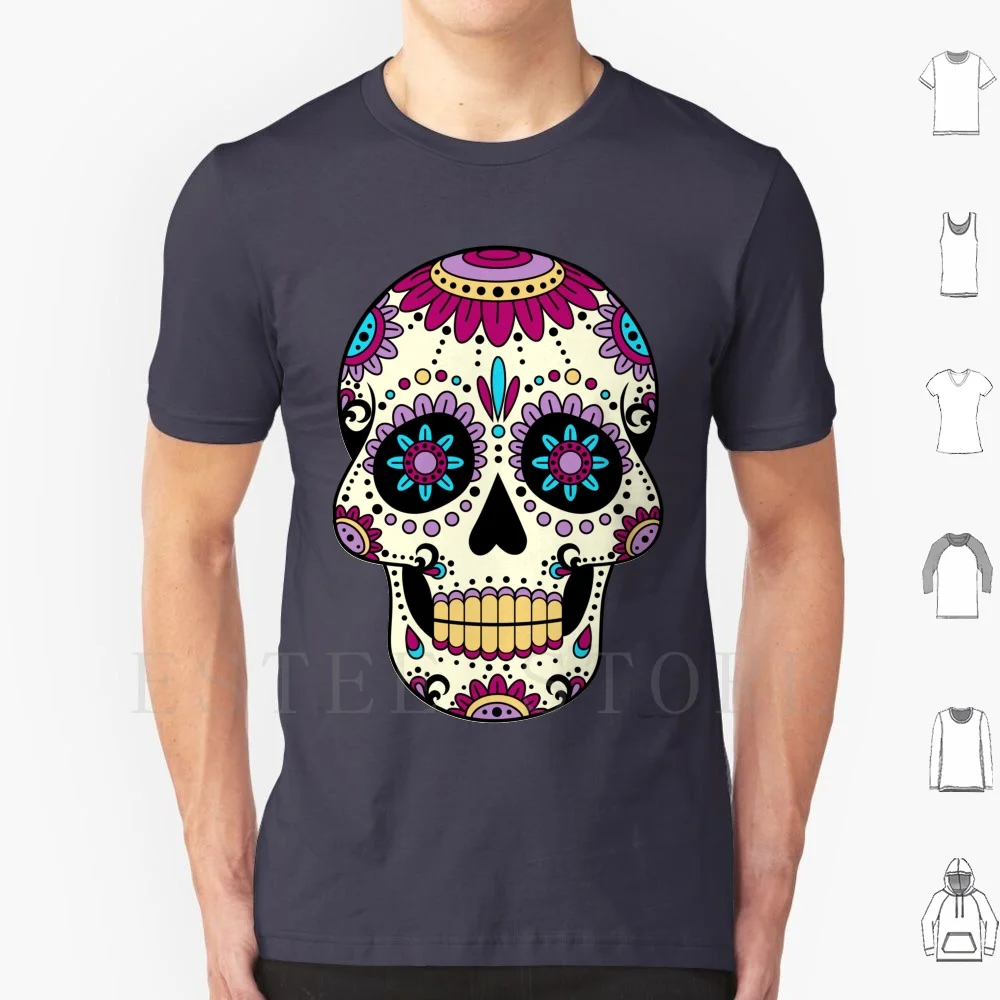 

Фиолетовая футболка с изображением черепа для самостоятельной сборки, большой размер, 100% хлопок, с изображением сахарного черепа, конфет, мраморных мертвых, тату-день мертвецов