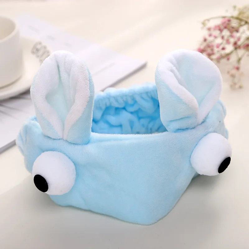 Небесно-голубой Коралловый флис мультфильм луч волос головная повязка для женщин аксессуары для волос уши большой глаз лента для волос женское украшение на голову повязки для волос Макияж инструмент - Цвет: Небесно-голубой