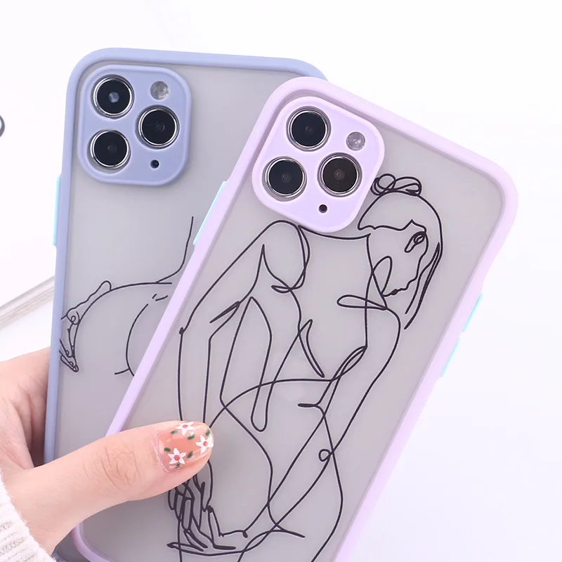 

Abstract Geometric Line Body Phone Case For iPhone 12 11 Pro Max X XR XS Max 7 8 Plus Mini Bumper Matte Back Cover Coque