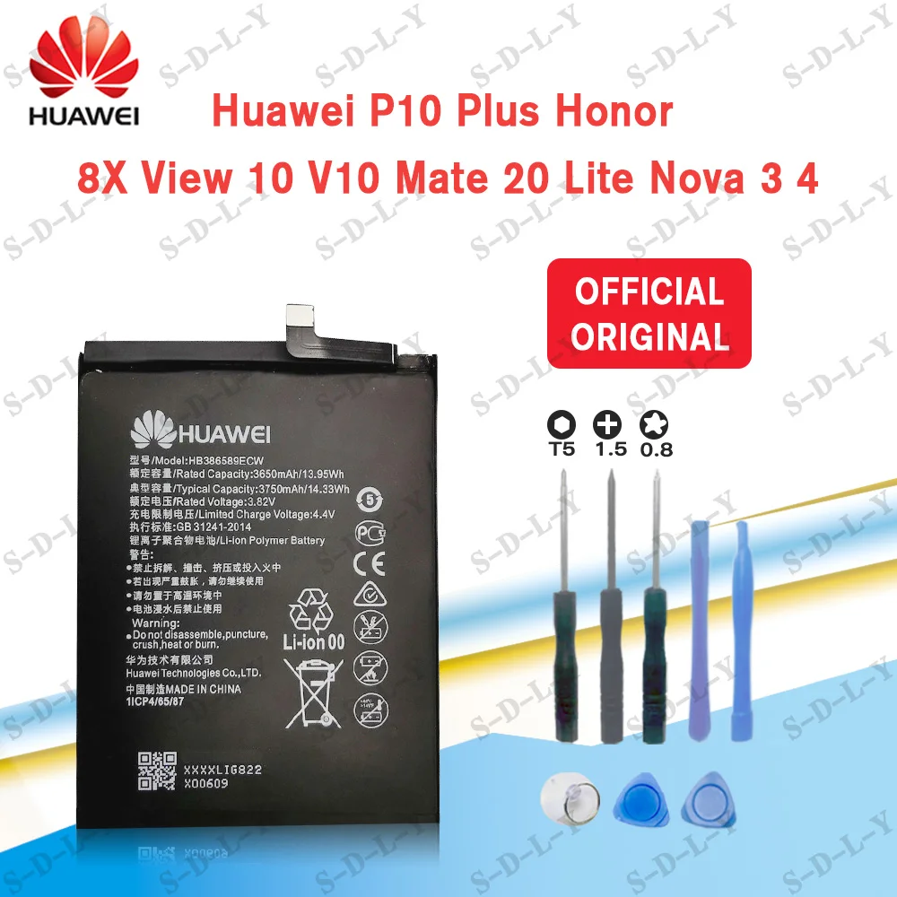 

Original Battery HB386589ECW for Huawei Nova3 Nova3i Nova 5T P10 Plus Honor Play Nova 4 V10 Maimang 7 Honor20 Honor 20S 3750mAh