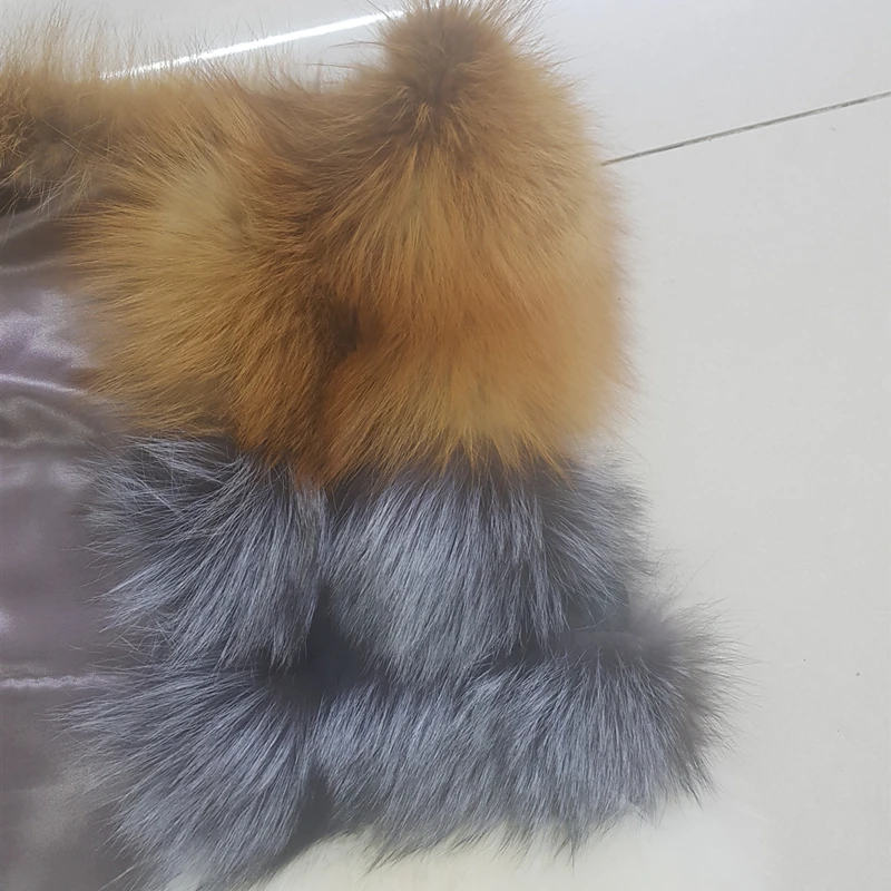 Natural Real Fox Fur  Women's High Quality Pelt Real Fur Coat Patchwork Red Silver Fox Vest Striped Thick Coats Vests