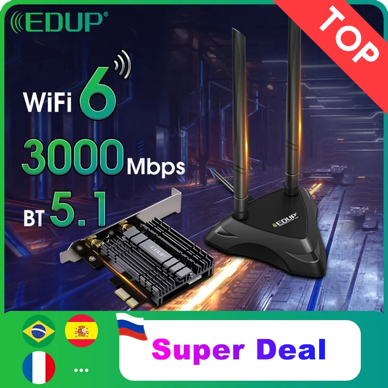 Двухдиапазонная сетевая карта EDUP 3000 Мбит/с PCI Express Wi Fi 6 адаптер Intel AX200 Bluetooth 5 1 e с