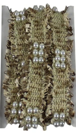 coffe 1 yard 3cm Tweed Webbing Pearl Beaded Trim Fabric Ribbon Sewing Handmade DIY Costume Dress Supplies Craft - Цвет: coffe