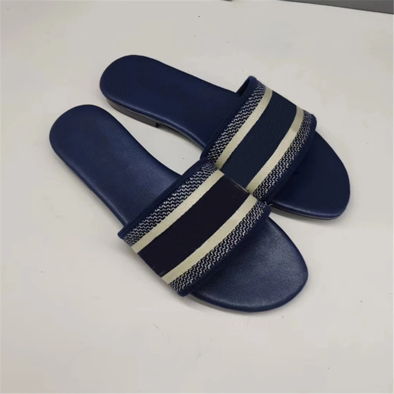 

Prowow New Spring Summer Letter Embroidery Luxury Brand Slipper Open Toe Flats Slides Shoes Women With Box