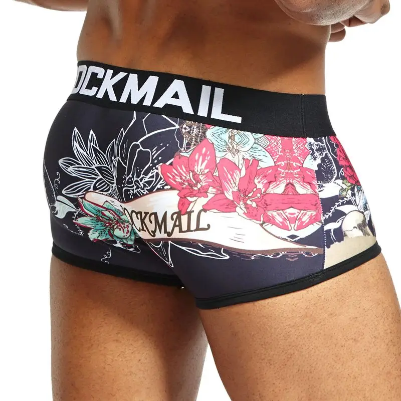JOCKMAIL fashion men boxer sexy men underwear Low waist breathable ice silk cartoon print gay underwear toy have fun Men Shorts