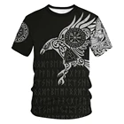 Новый Орел для мужчин крутая футболка 3D Лето; Футболка с принтом; Футболка с викингом классический в готическом стиле с короткими рукавами черного цвета с круглым вырезом футболки со смешным 5XL