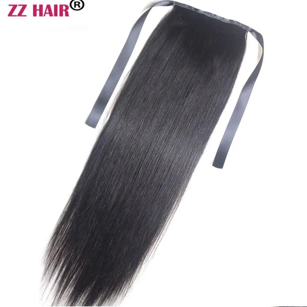 ZZHAIR 120 г 1"-28" машинное производство, волосы remy, лента, конский хвост, на заколках, человеческие волосы для наращивания, 22 цвета, конский хвост, Натуральные Прямые